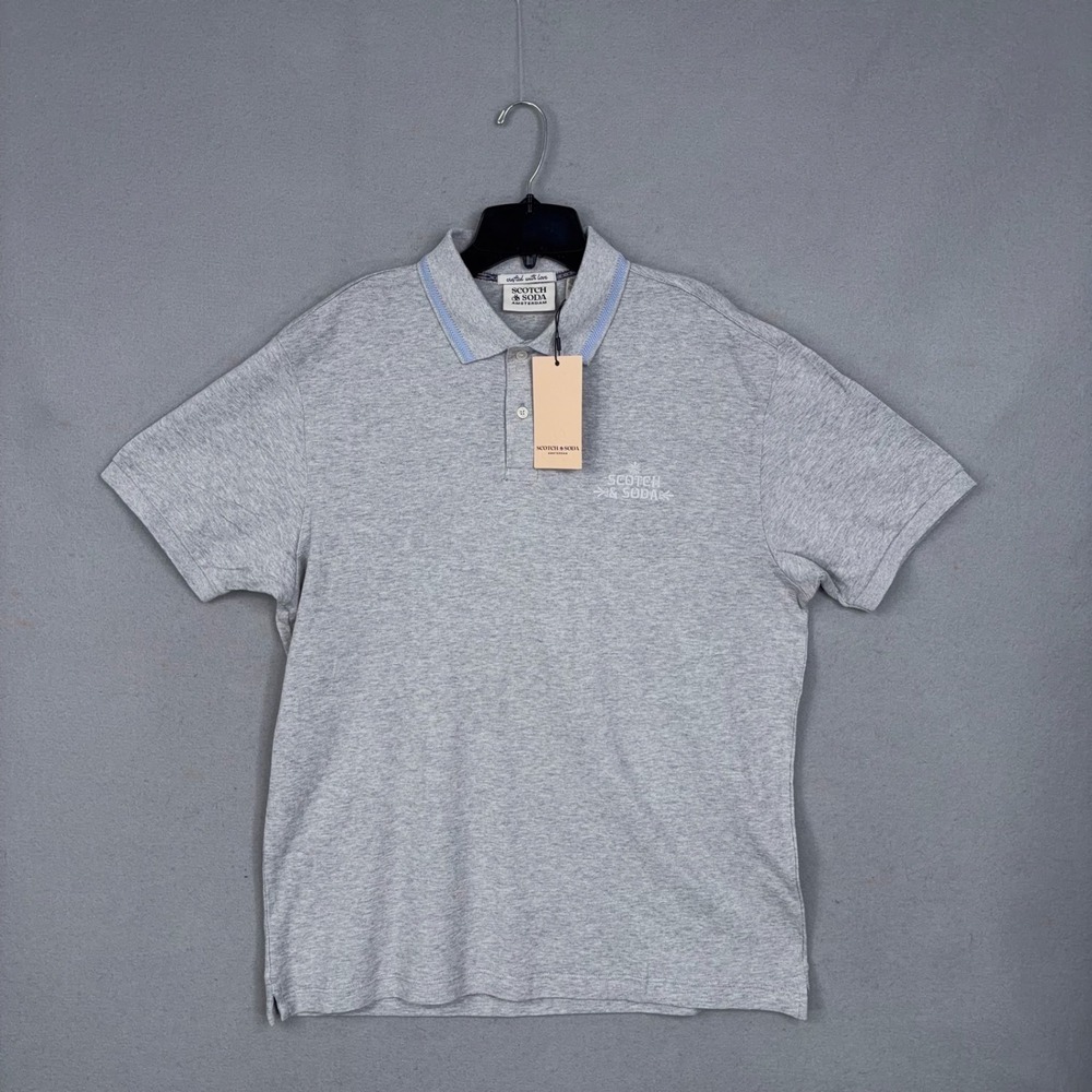 Scotch & Soda Polo Shirt Mens Large Gray Short Sleeve Logo Pique Preppy NWT